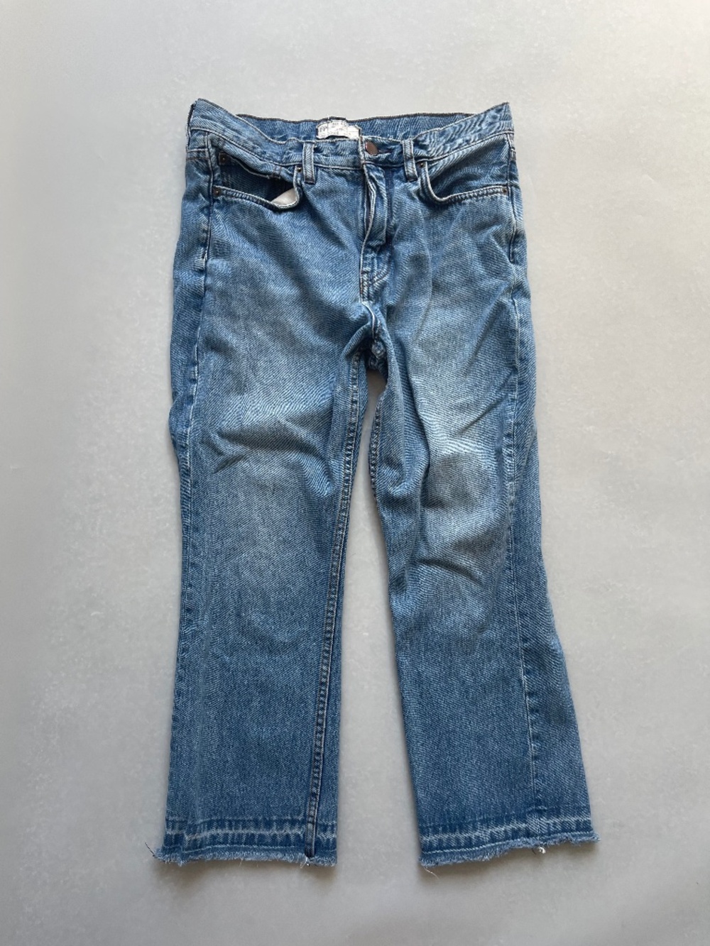 Free People Women’s Jeans Size 28 Blue High Rise Cropped Raw Hem Straight Leg